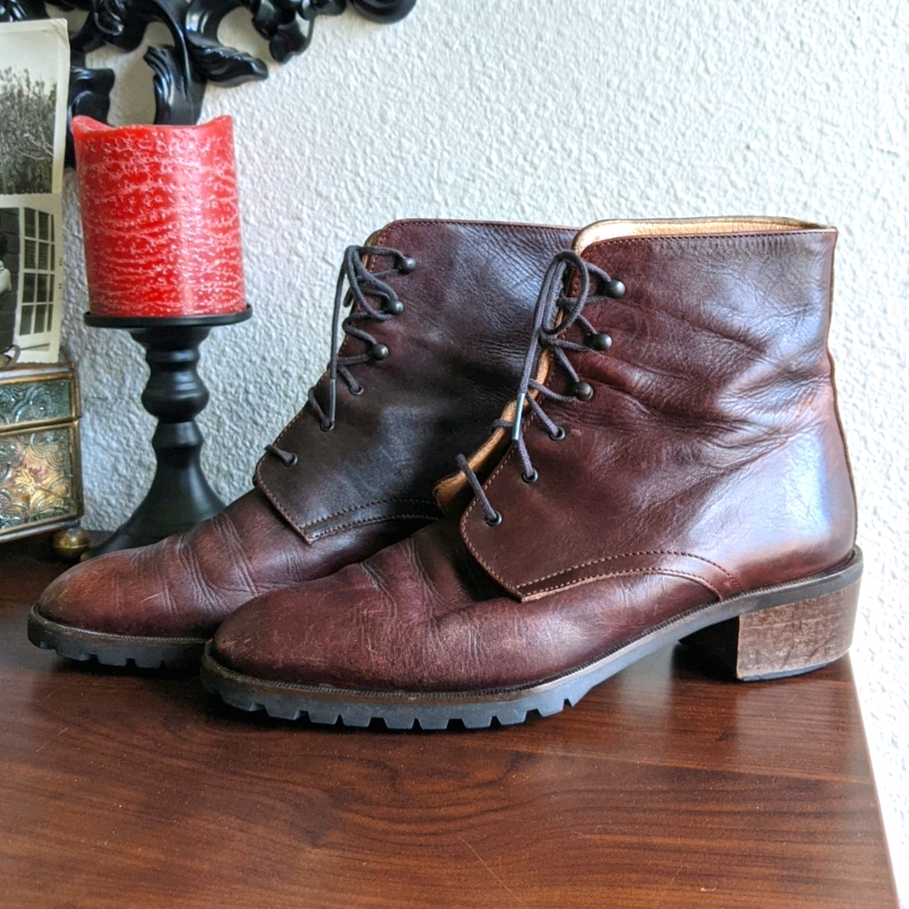 Vintage Cherry Leather Lace Up Boots